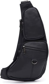 Мужской кожаный черный рюкзак-слинг через плечо Keizer (56046)