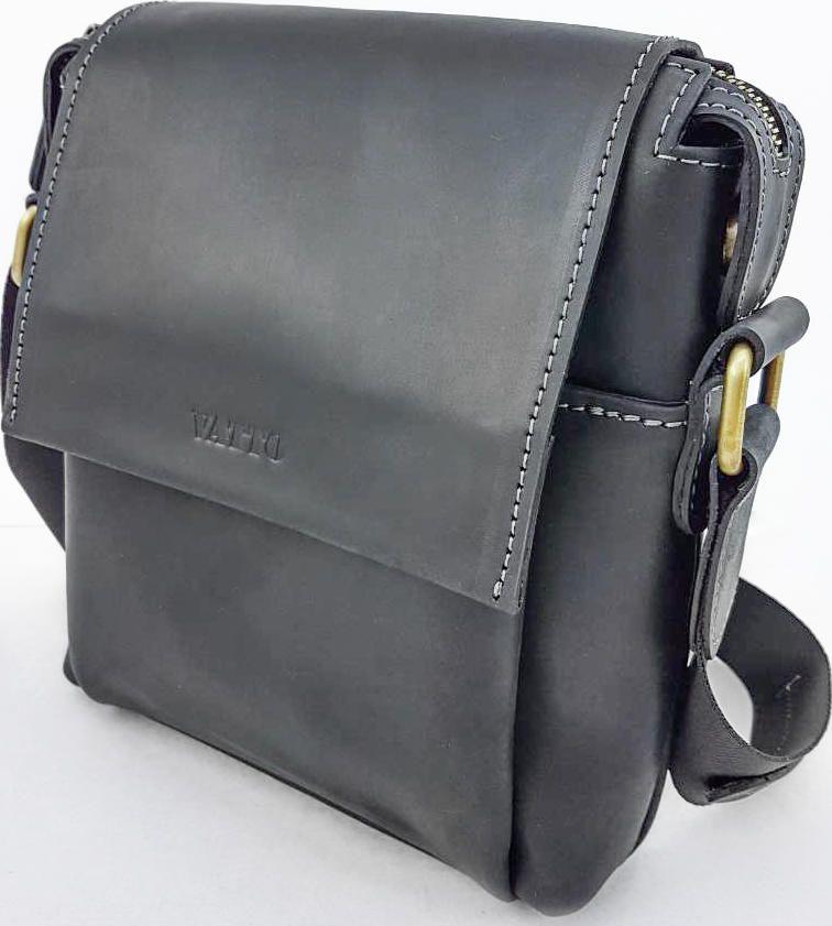 Кожаная мужская сумка планшет черного цвета с ручкой VATTO (11788)