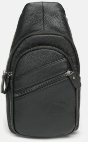 Удобный мужской слинг из фактурной кожи черного цвета Keizer (21410)