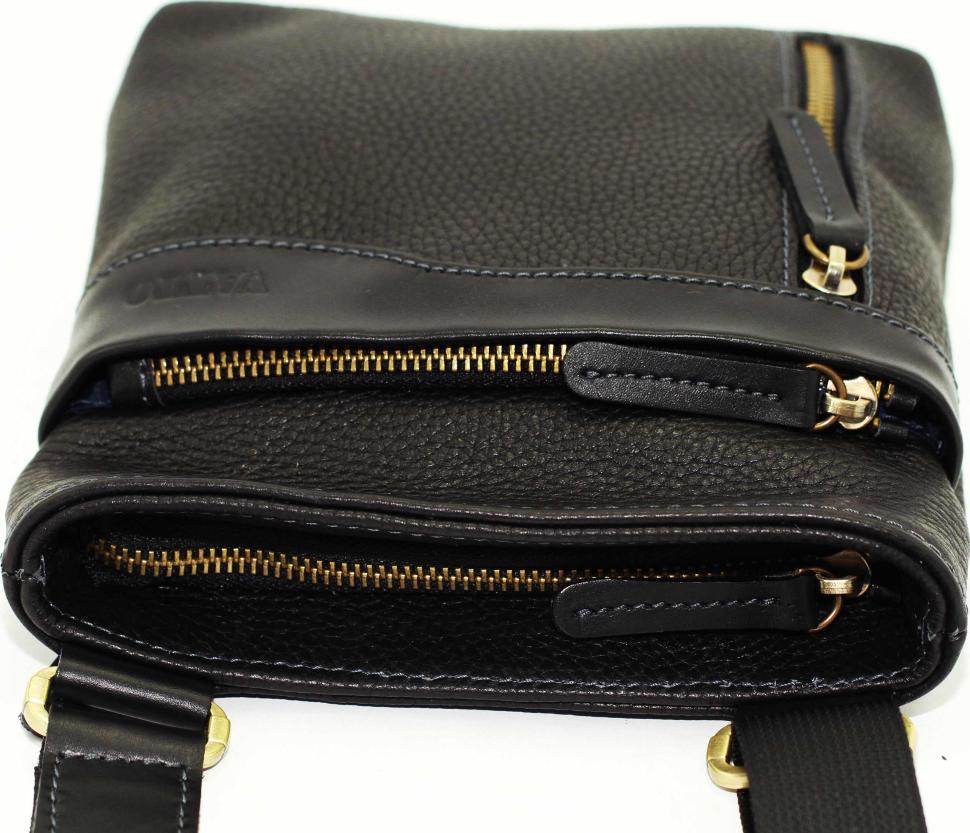 Небольшая кожаная сумка Флотар через плечо черного цвета VATTO (11887)