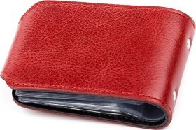 Красная горизонтальная визитница маленького размера из натуральной кожи Shvigel (2413913)