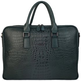 Женский деловой портфель из натуральной кожи под фактуру кроко Desisan 106646 зеленого цвета