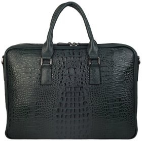 Женский деловой портфель из натуральной кожи под фактуру кроко Desisan 106646 зеленого цвета