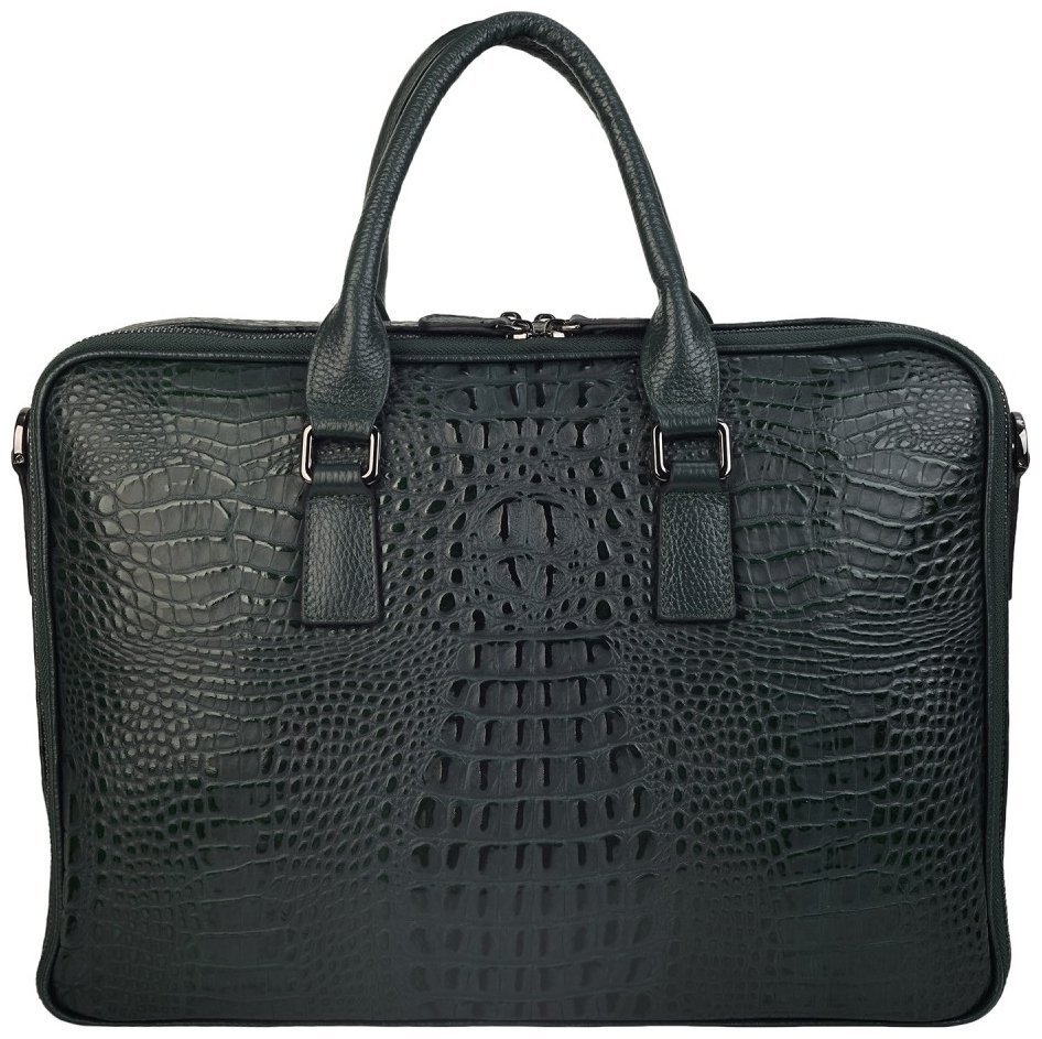 Женский деловой портфель из натуральной кожи под фактуру кроко Desisan 106646 зеленого цвета modnotak фото №2