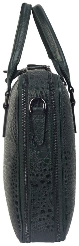 Женский деловой портфель из натуральной кожи под фактуру кроко Desisan 106646 зеленого цвета modnotak фото №4