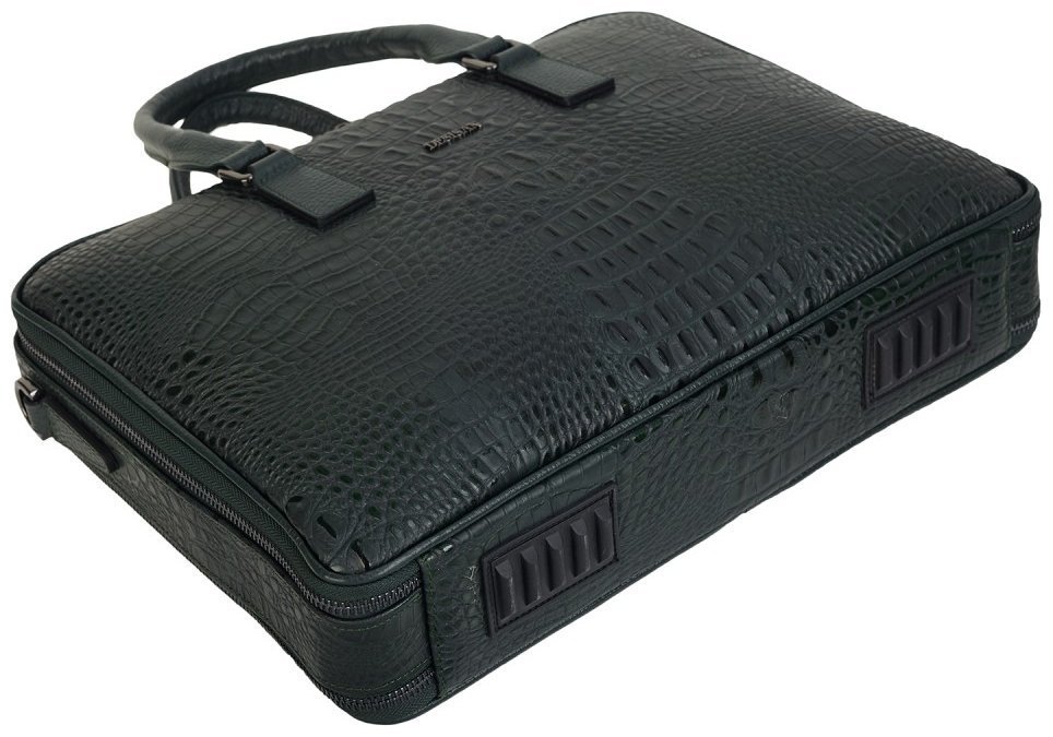 Женский деловой портфель из натуральной кожи под фактуру кроко Desisan 106646 зеленого цвета modnotak фото №5