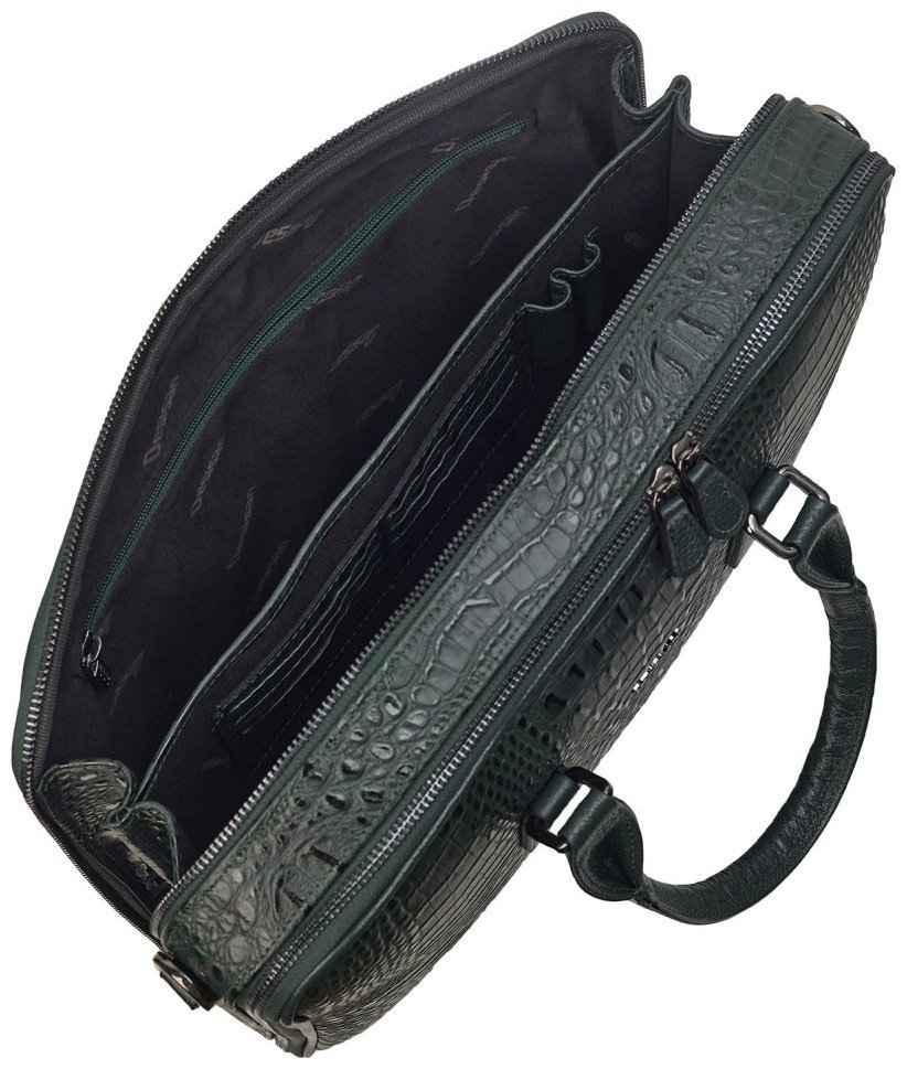 Женский деловой портфель из натуральной кожи под фактуру кроко Desisan 106646 зеленого цвета modnotak фото №7