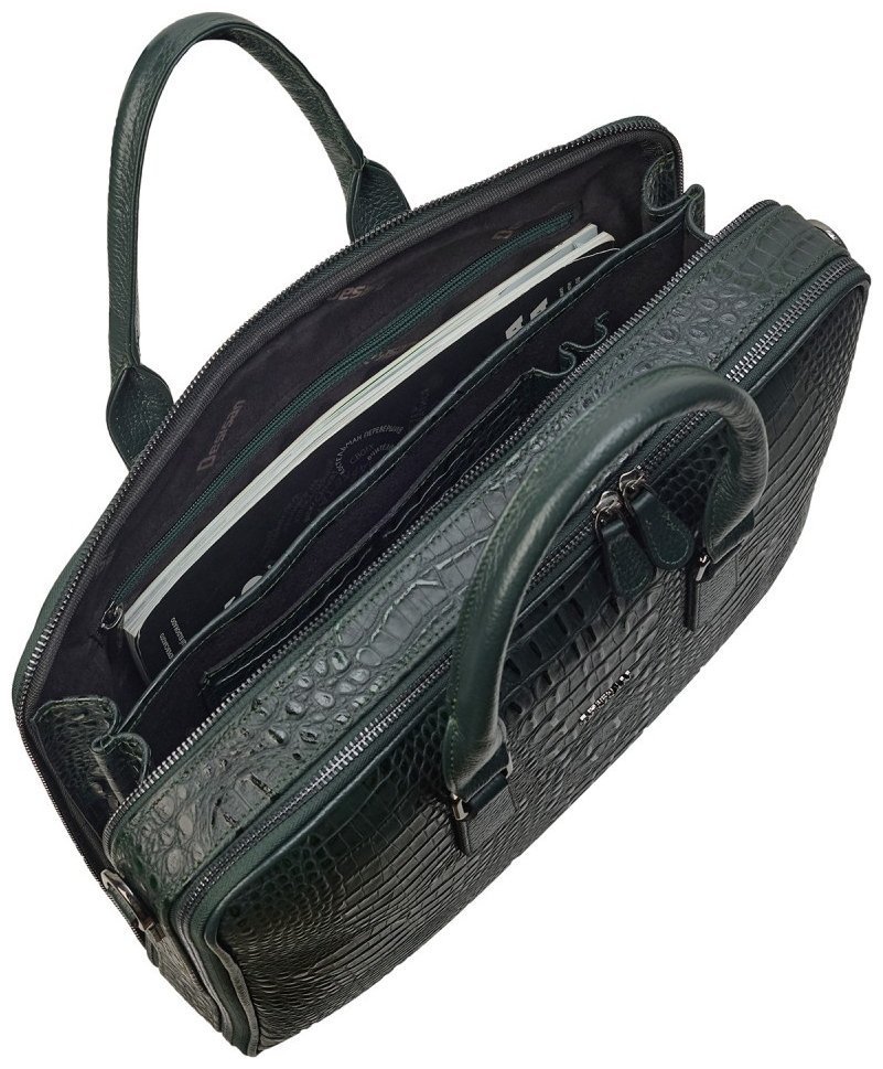 Женский деловой портфель из натуральной кожи под фактуру кроко Desisan 106646 зеленого цвета modnotak фото №8