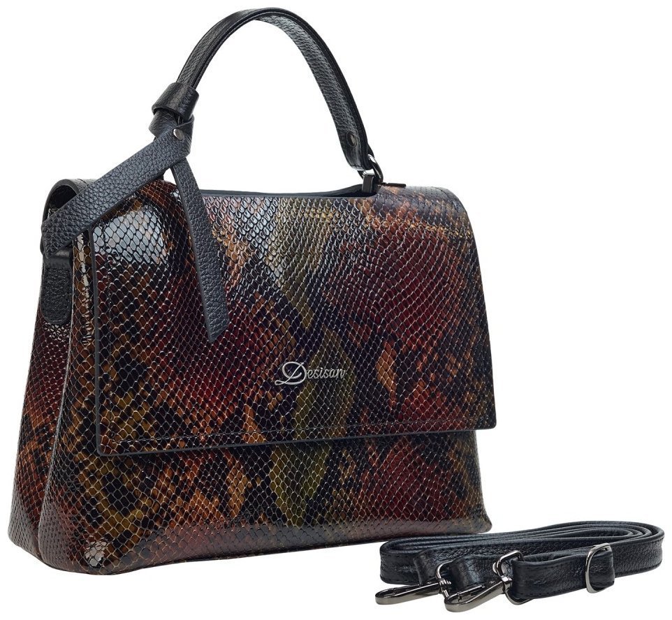 Каркасная женская сумка из натуральной кожи под змею с ручкой для носки Desisan 106846 Разноцветная modnotak фото №2