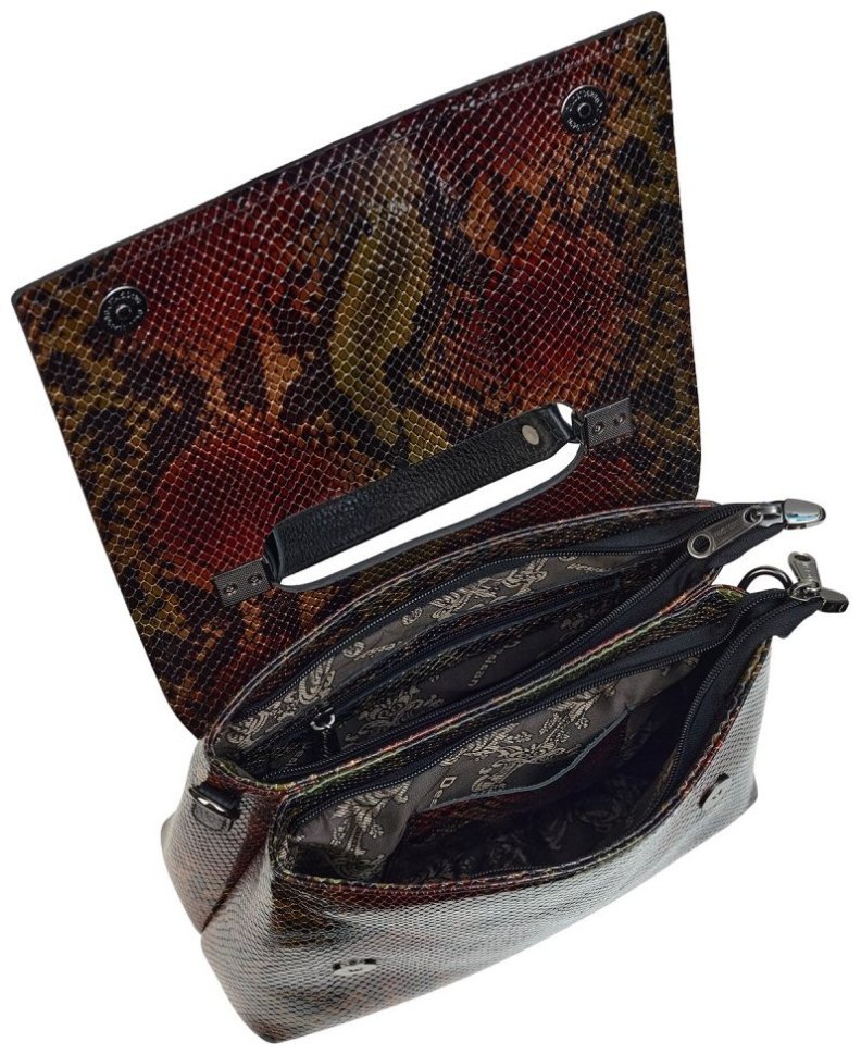 Каркасная женская сумка из натуральной кожи под змею с ручкой для носки Desisan 106846 Разноцветная modnotak фото №6