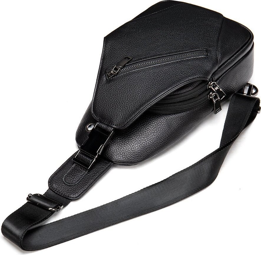 Мужская сумка-слинг через плечо из зернистой кожи черного цвета Vintage (2420249)