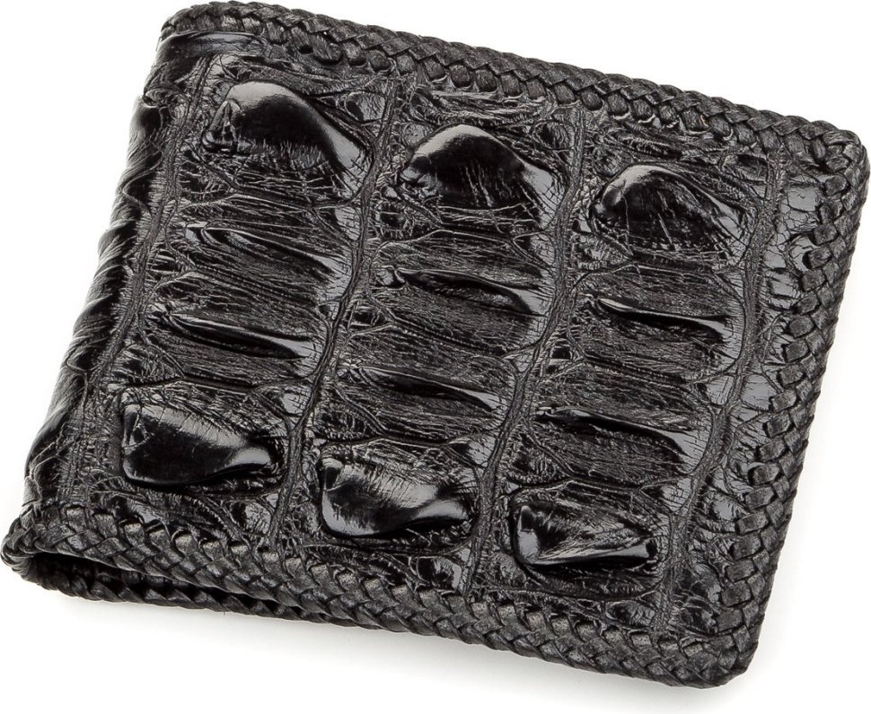Чорне портмоне з натуральної крокодилячої шкіри CROCODILE LEATHER (024-18186)