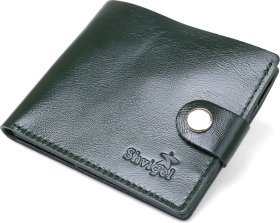 Зелений гаманець подвійної складання з гладкої шкіри на кнопці Shvigel (2416441)