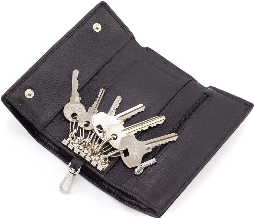 Велика ключниця-гаманець із натуральної шкіри флотар чорного кольору ST Leather 1767346