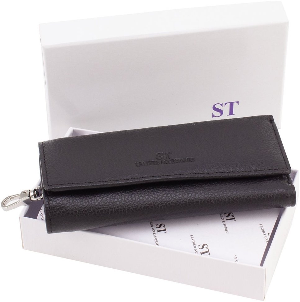 Велика ключниця-гаманець із натуральної шкіри флотар чорного кольору ST Leather 1767346