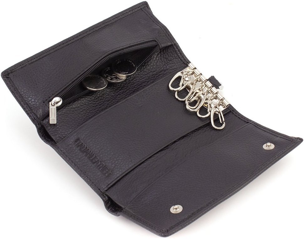Большая ключница-кошелек из натуральной кожи флотар черного цвета ST Leather 1767346