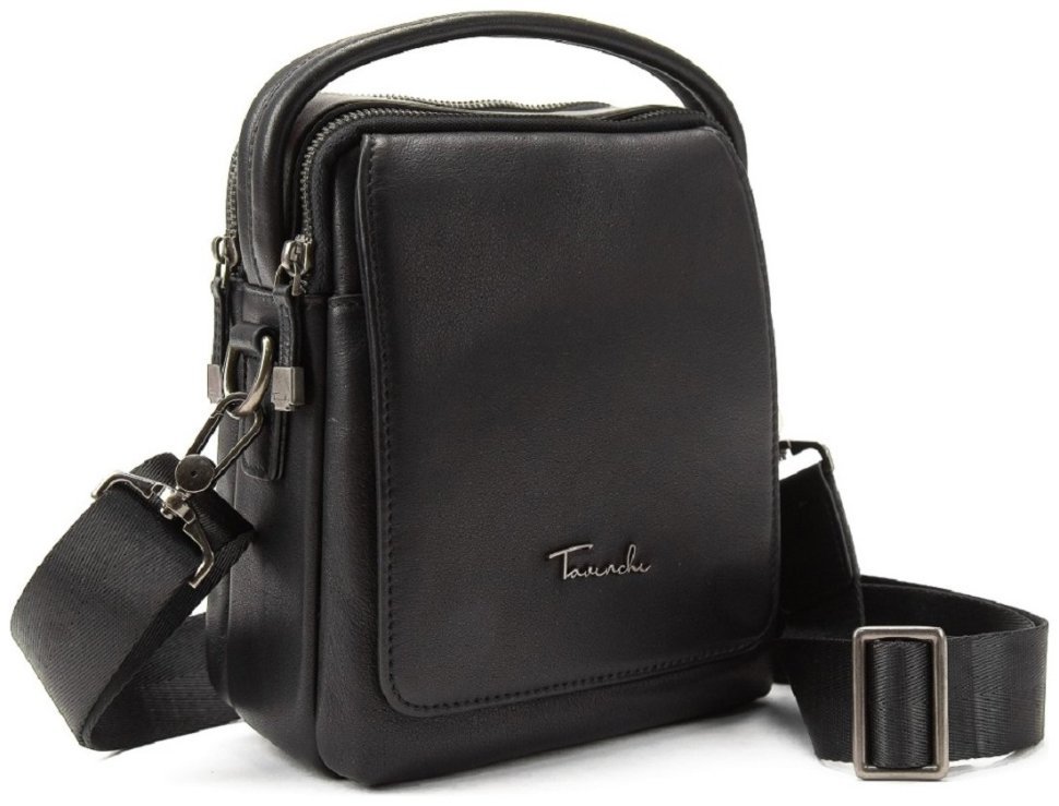 Маленька чоловіча сумка-барсетка з натуральної шкіри в чорному кольорі Tavinchi 77546