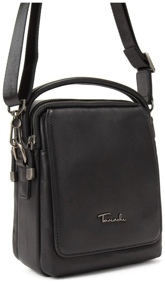 Маленька чоловіча сумка-барсетка з натуральної шкіри в чорному кольорі Tavinchi 77546