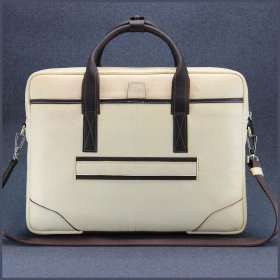 Чоловіча шкіряна сумка молочного кольору під ноутбук до 15 дюймів Tom Stone 77746