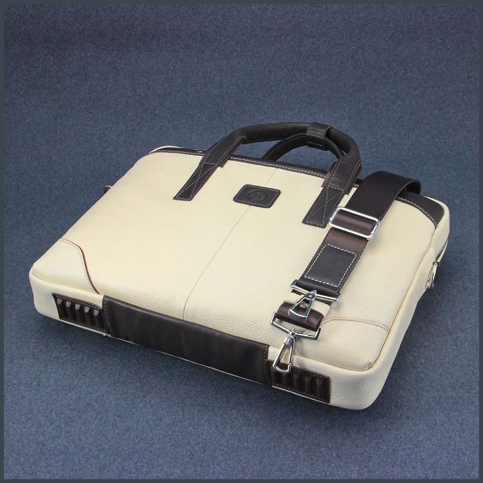 Мужская кожаная сумка молочного цвета под ноутбук до 15 дюймов Tom Stone 77746