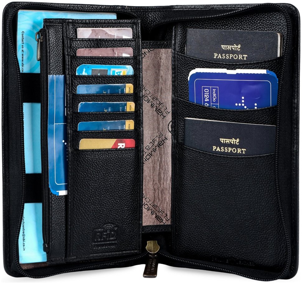 Большое портмоне из натуральной кожи для путешествий на молнии Hammonds Flycatcher PH601 черный 108046 modnotak фото №3