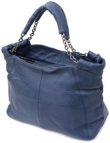 Повсякденна жіноча сумка з натуральної шкіри з короткими ручками Vintage 98146 синього кольору