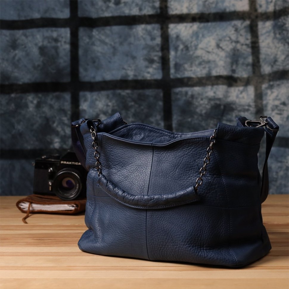 Повсякденна жіноча сумка з натуральної шкіри з короткими ручками Vintage 98146 синього кольору фото №10 Повсякденна жіноча сумка з натуральної шкіри з короткими ручками Vintage 98146 синього кольору modnotak фото №10