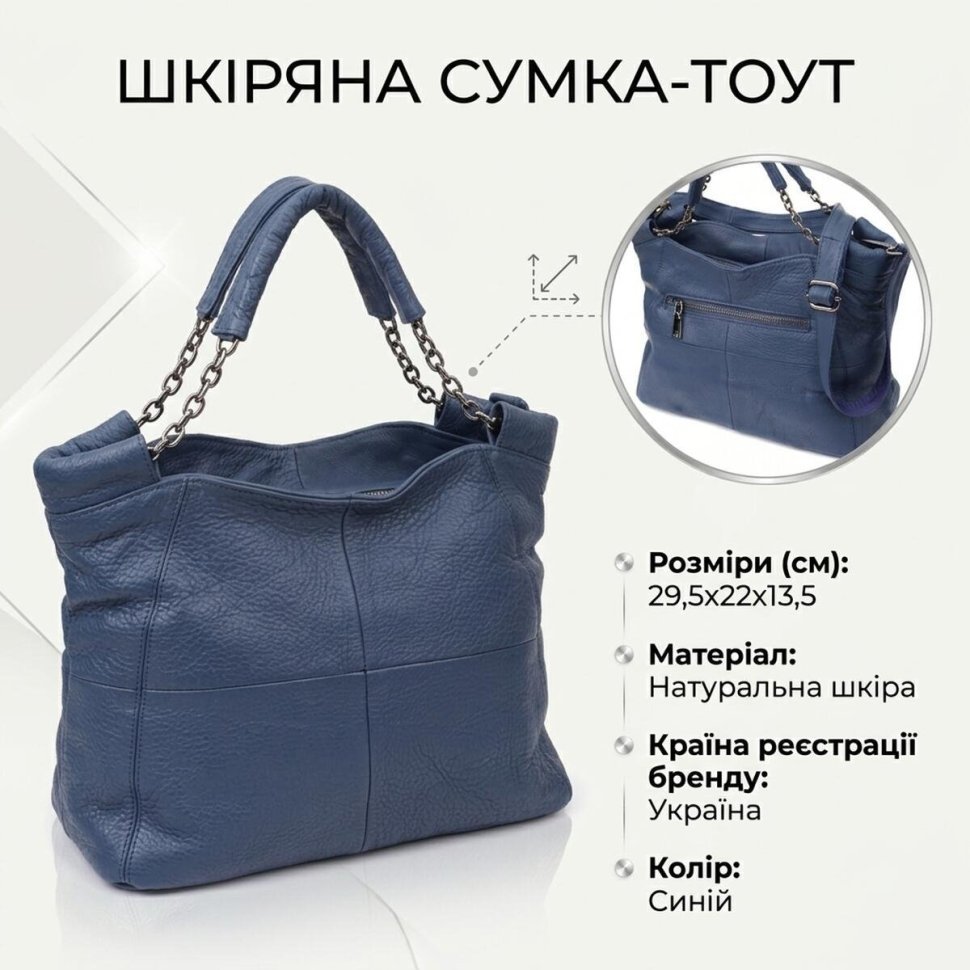 Повседневная женская сумка из натуральной кожи с короткими ручками Vintage 98146 синего цвета modnotak фото №13