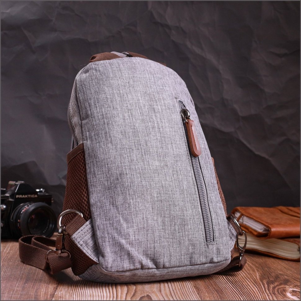 Сірий чоловічий слінг-рюкзак із щільного текстилю на блискавці Vintage 2422149