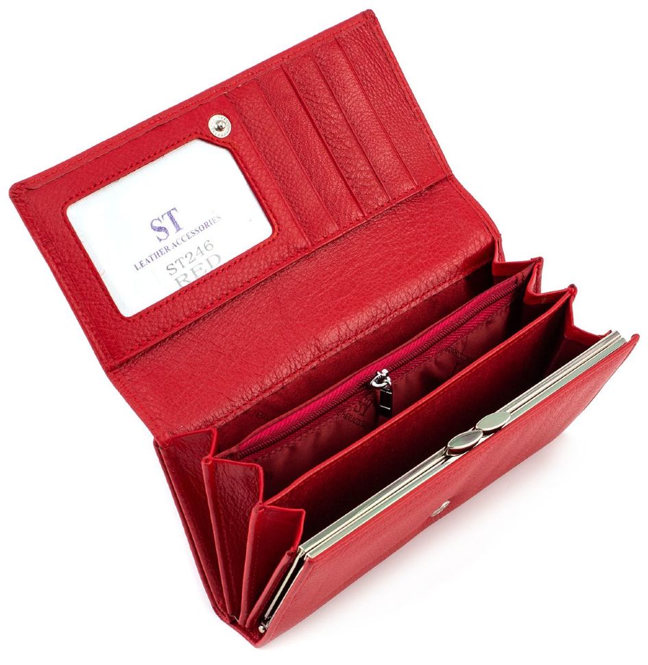Червоний шкіряний гаманець з фіксацією на кнопку ST Leather (16669)