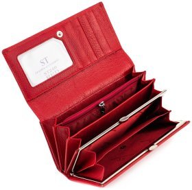 Красный кожаный кошелек с фиксацией на кнопку ST Leather (16669)