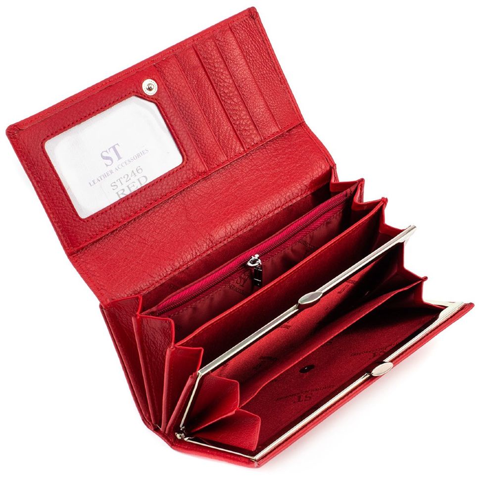 Красный кожаный кошелек с фиксацией на кнопку ST Leather (16669)