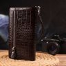 Шкіряний гаманець-клатч коричневого кольору з фактурою під крокодила CANPELLINI (2421536) - 8