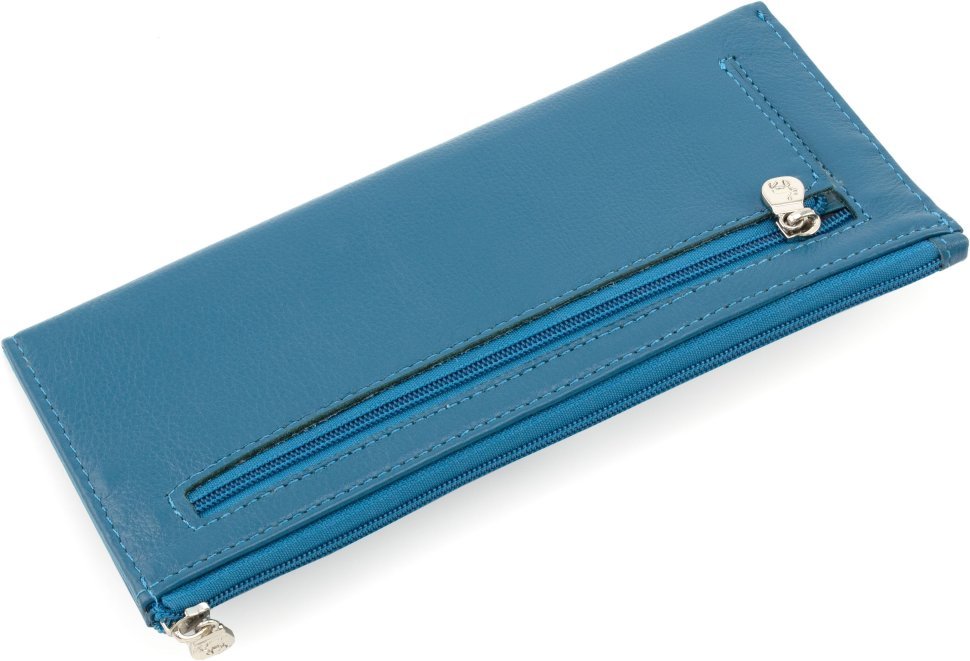 Тонкий женский кошелек из натуральной кожи насыщенного синего цвета Marco Coverna 68646