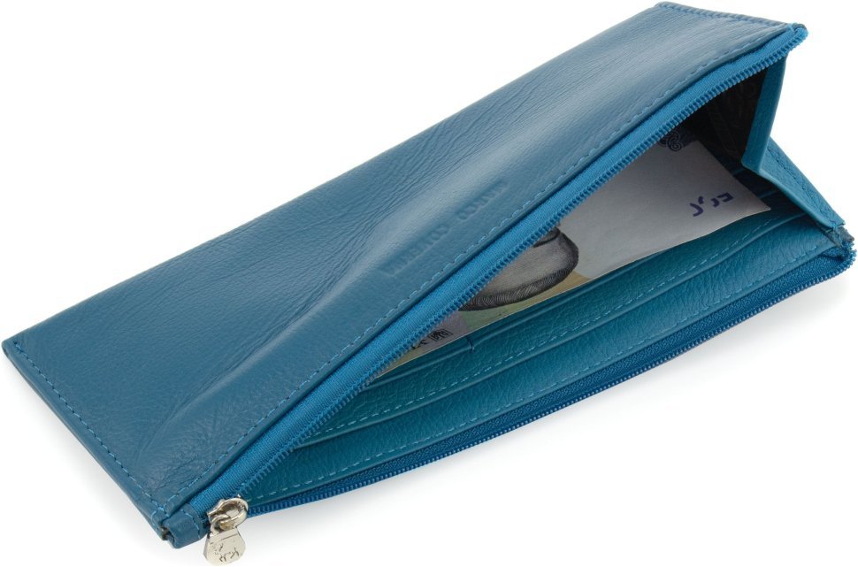 Тонкий жіночий гаманець із натуральної шкіри насиченого синього кольору Marco Coverna 68646