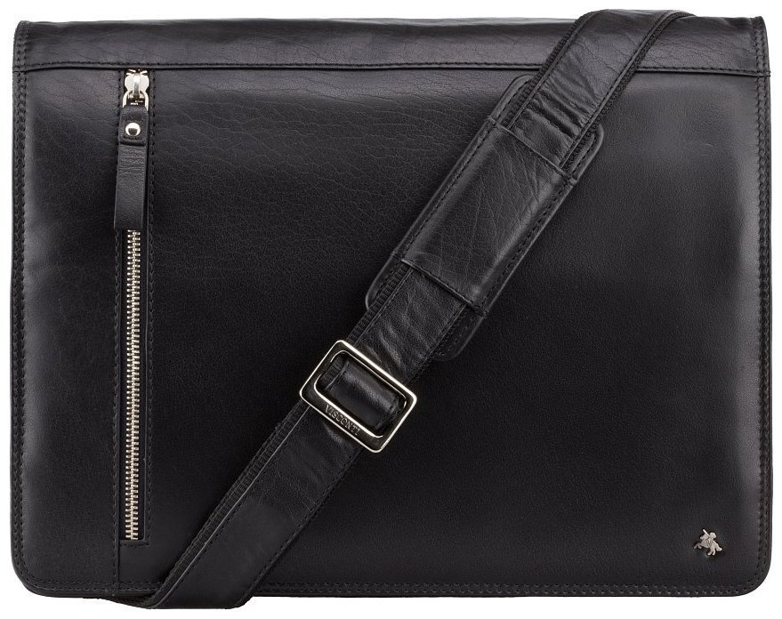 Мужская сумка-мессенджер из высококачественной кожи черного цвета с откидным клапаном Visconti Carter 68846