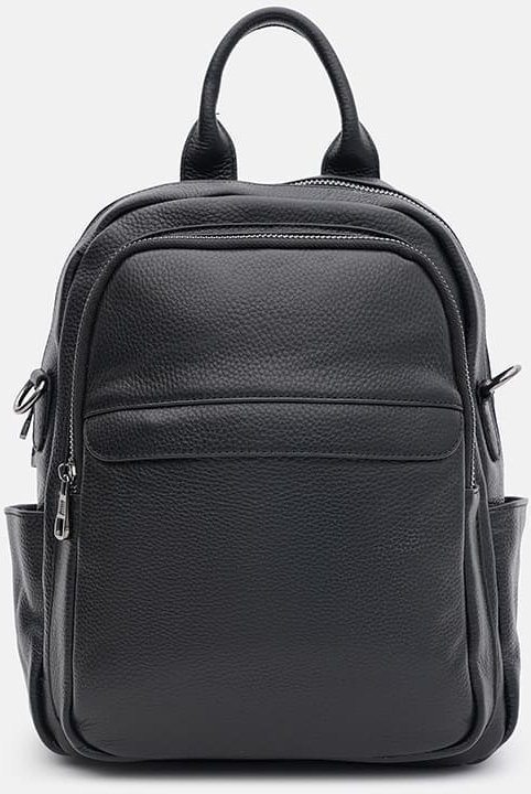 Стильний жіночий шкіряний рюкзак-сумка чорного кольору Ricco Grande (59146)