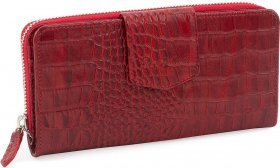 Крупный красный женский кошелек из натуральной кожи с фактурой крокодила Tony Bellucci (10856)