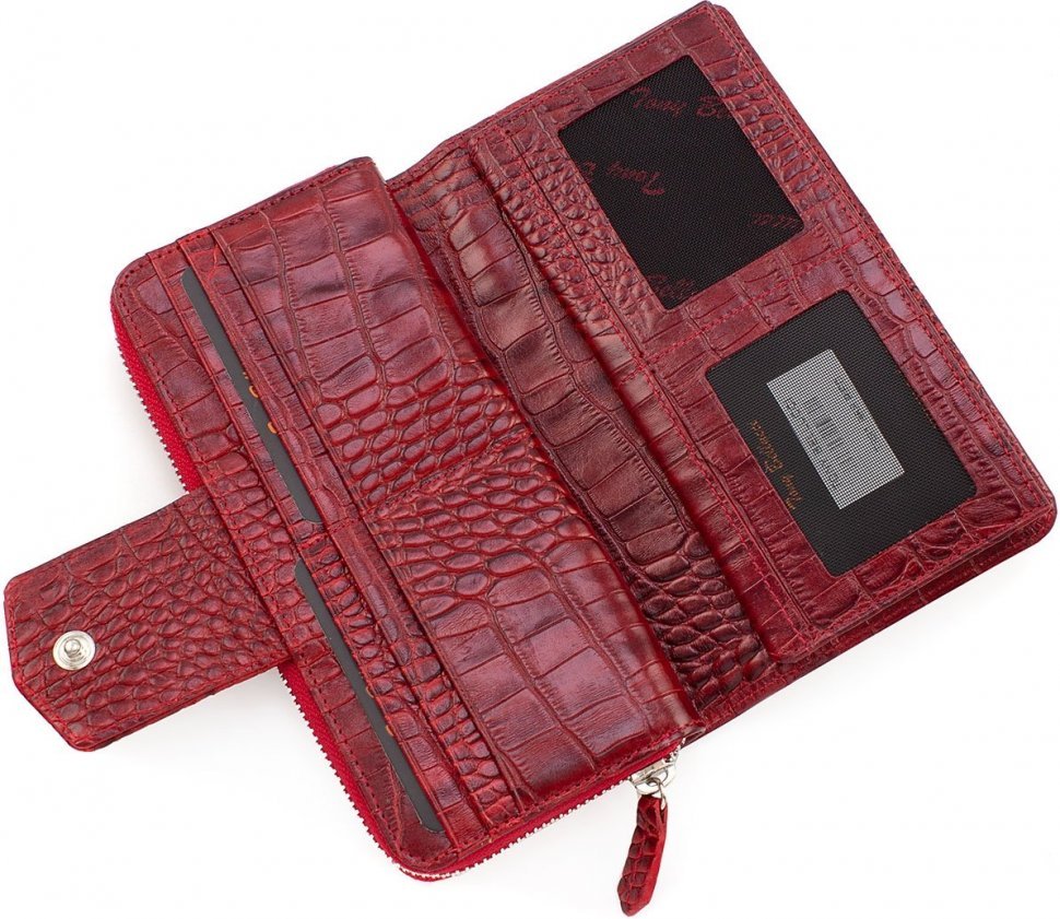 Великий червоний жіночий гаманець з натуральної шкіри з фактурою крокодила Tony Bellucci (10856)
