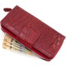 Великий червоний жіночий гаманець з натуральної шкіри з фактурою крокодила Tony Bellucci (10856) - 7