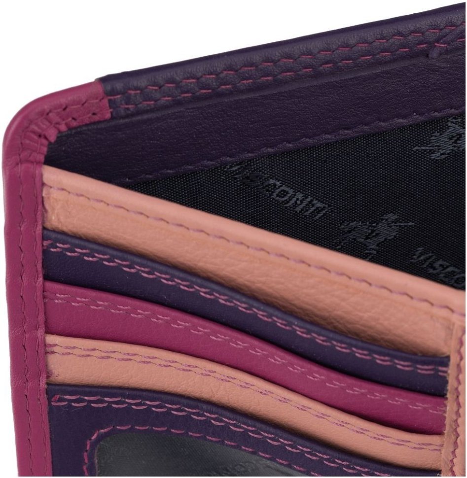 Фиолетово-розовый женский кошелек среднего размера из натуральной кожи с монетницей Visconti Berrry 69246