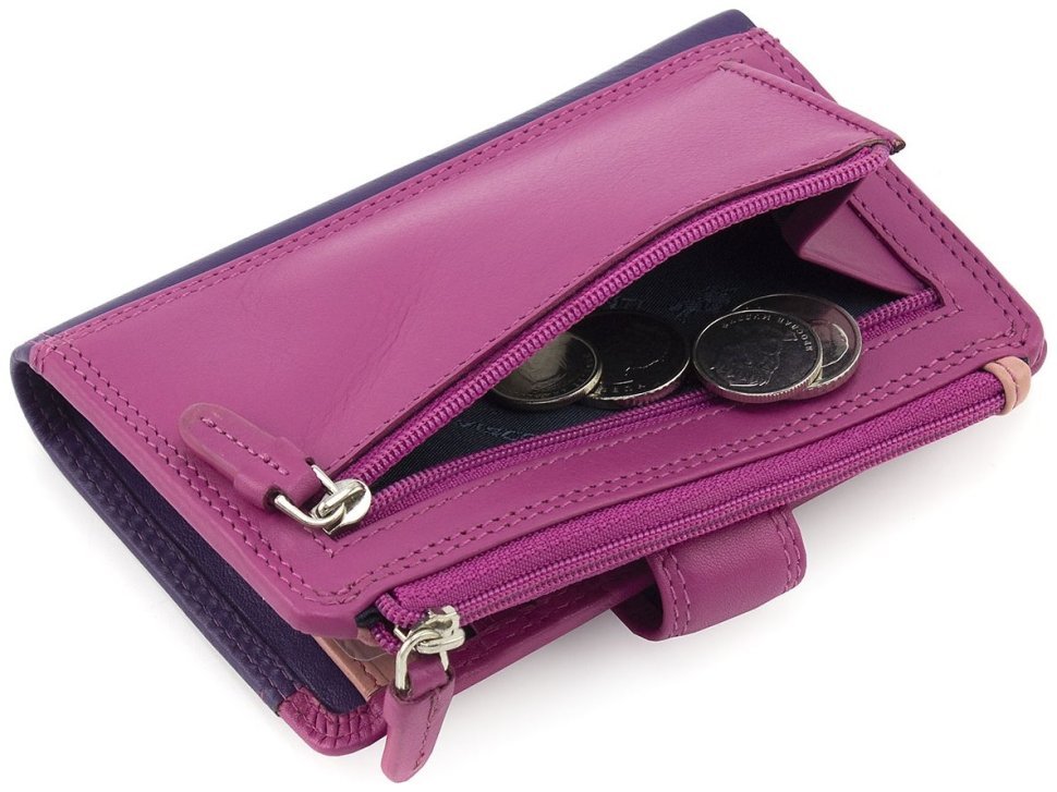 Фиолетово-розовый женский кошелек среднего размера из натуральной кожи с монетницей Visconti Berrry 69246