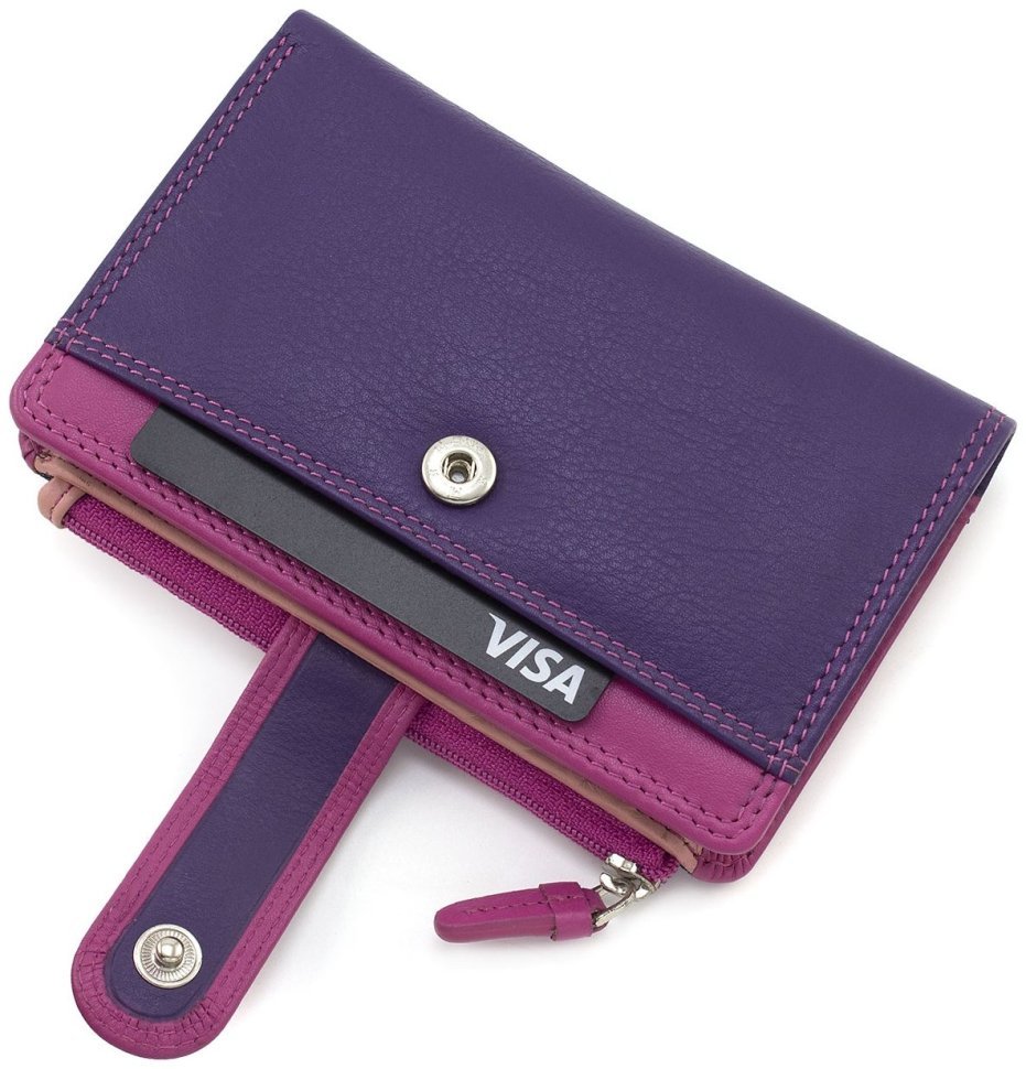 Фіолетово-рожевий жіночий гаманець середнього розміру з натуральної шкіри з монетницею Visconti Berrry 69246