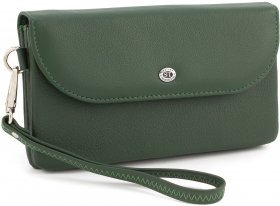 Шкіряний гаманець-клатч зеленого кольору з ремінцем на зап'ясті ST Leather (14032)