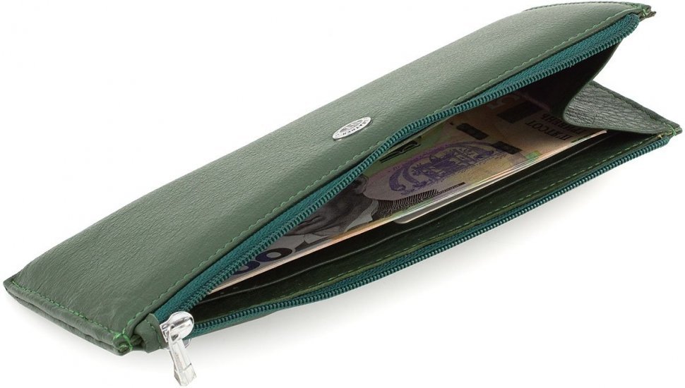 Тонкий гаманець з натуральної шкіри темно-зеленого кольору ST Leather (15376)