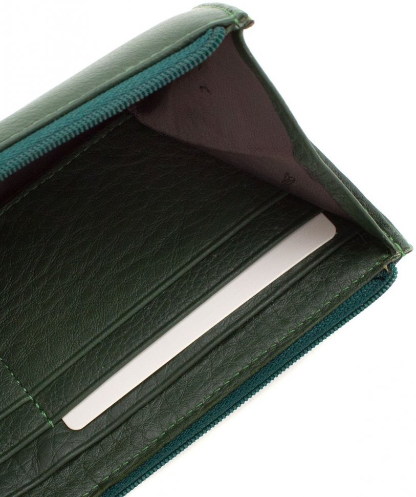 Тонкий гаманець з натуральної шкіри темно-зеленого кольору ST Leather (15376)