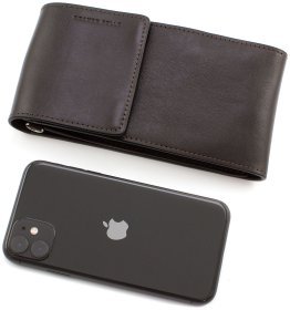 Коричневая сумка-кошелек ручной работы из гладкой кожи с длинным ремешком Grande Pelle (15468)