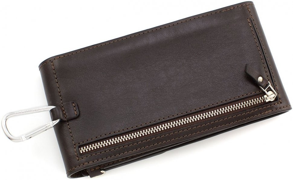 Коричнева сумка-гаманець ручної роботи з гладкої шкіри з довгим ремінцем Grande Pelle (15468)