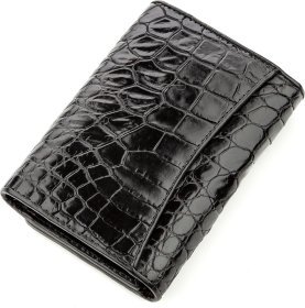 Кошелек черного цвета из настоящей кожи крокодила CROCODILE LEATHER (024-18573)