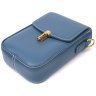 Синяя вертикальная женская сумка из натуральной кожи с плечевым ремешком Vintage 2422310 - 3